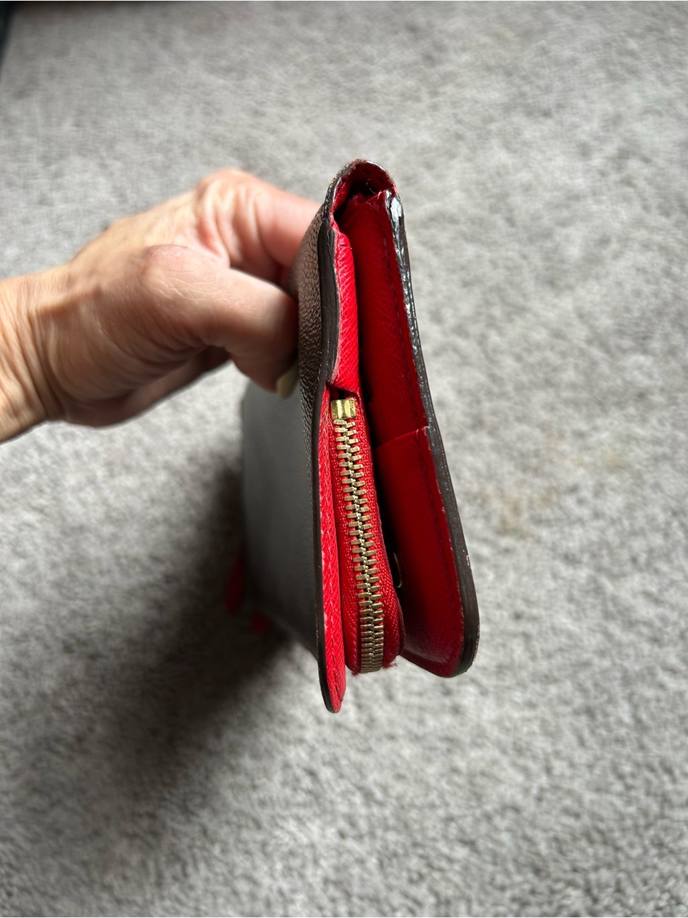 Louis Vuitton Monogram Zip-Around Wallet in Brown with Gold Print and Red Accent - Picture 9 of 15